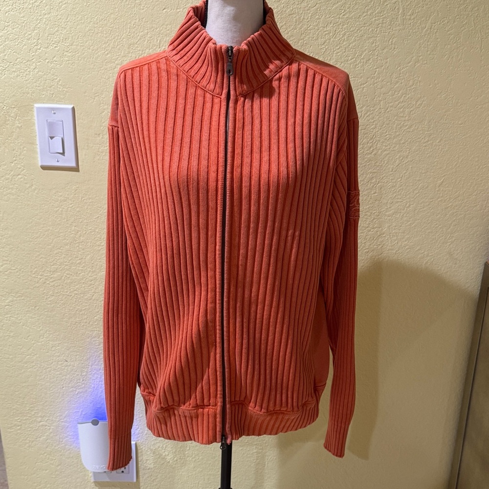 Faconnable Orange Cotton Full Zip Sweater Jacket Ribbed extra large comfort soft